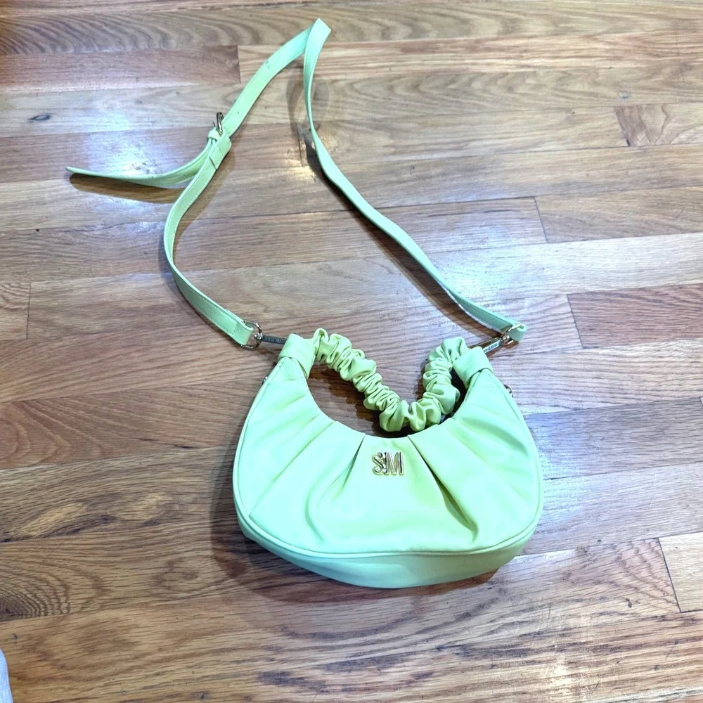 Steve‎ Madden Yellow Ruched Crescent Hobo Crossbody Bag Gold Hardware Small